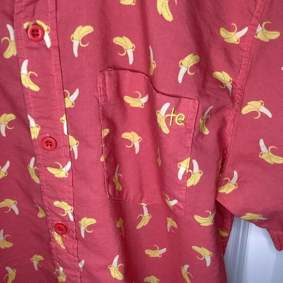 Mens Tipsy Elves Pink Banana Hawaiian short sleeved button up shirt medium - Picture 2 of 3